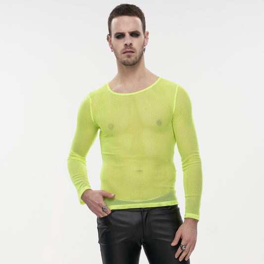 Devil Fashion Climax Long Sleeve Fishnet Top Neongeel