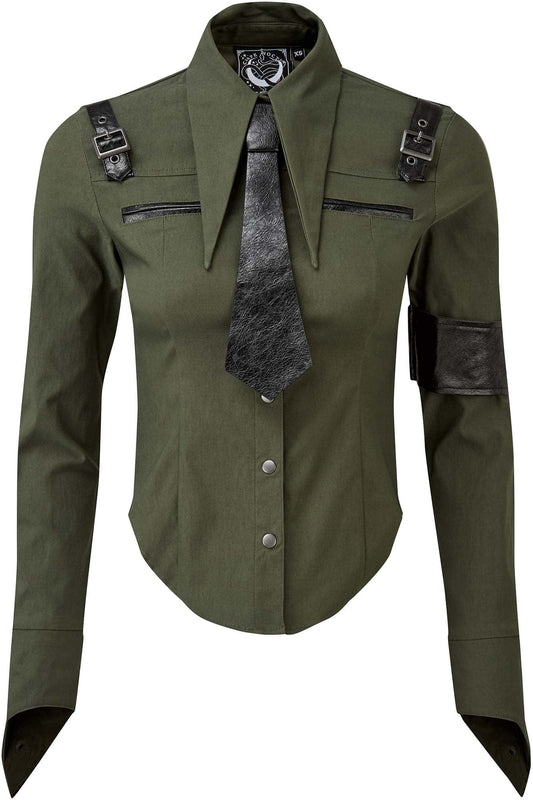 Killstar Secret Mission Button-Up Shirt Khaki
