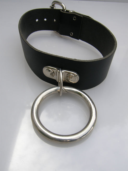 Halsband Leer & Metalen Ring 38 mm