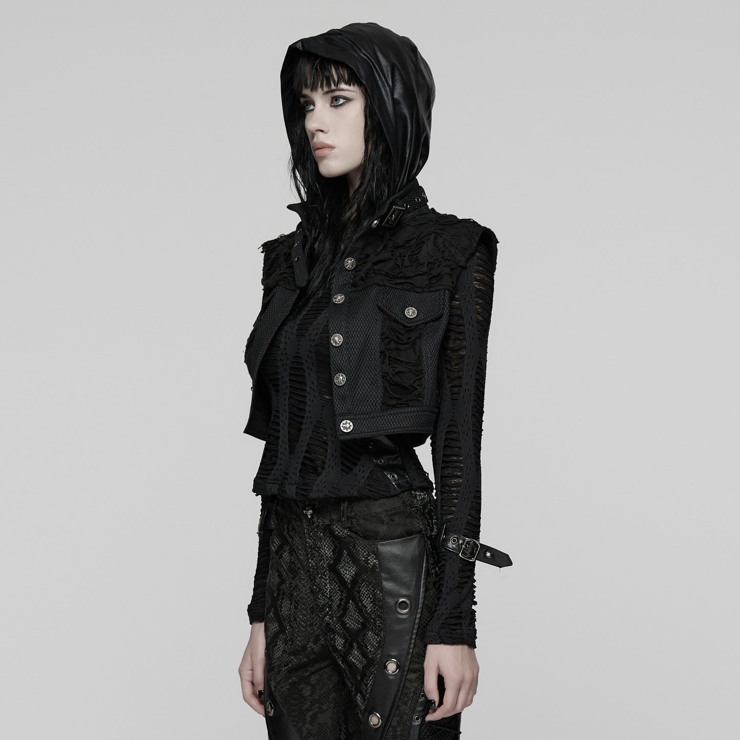 Punk Rave Electric Noir Crop Vest