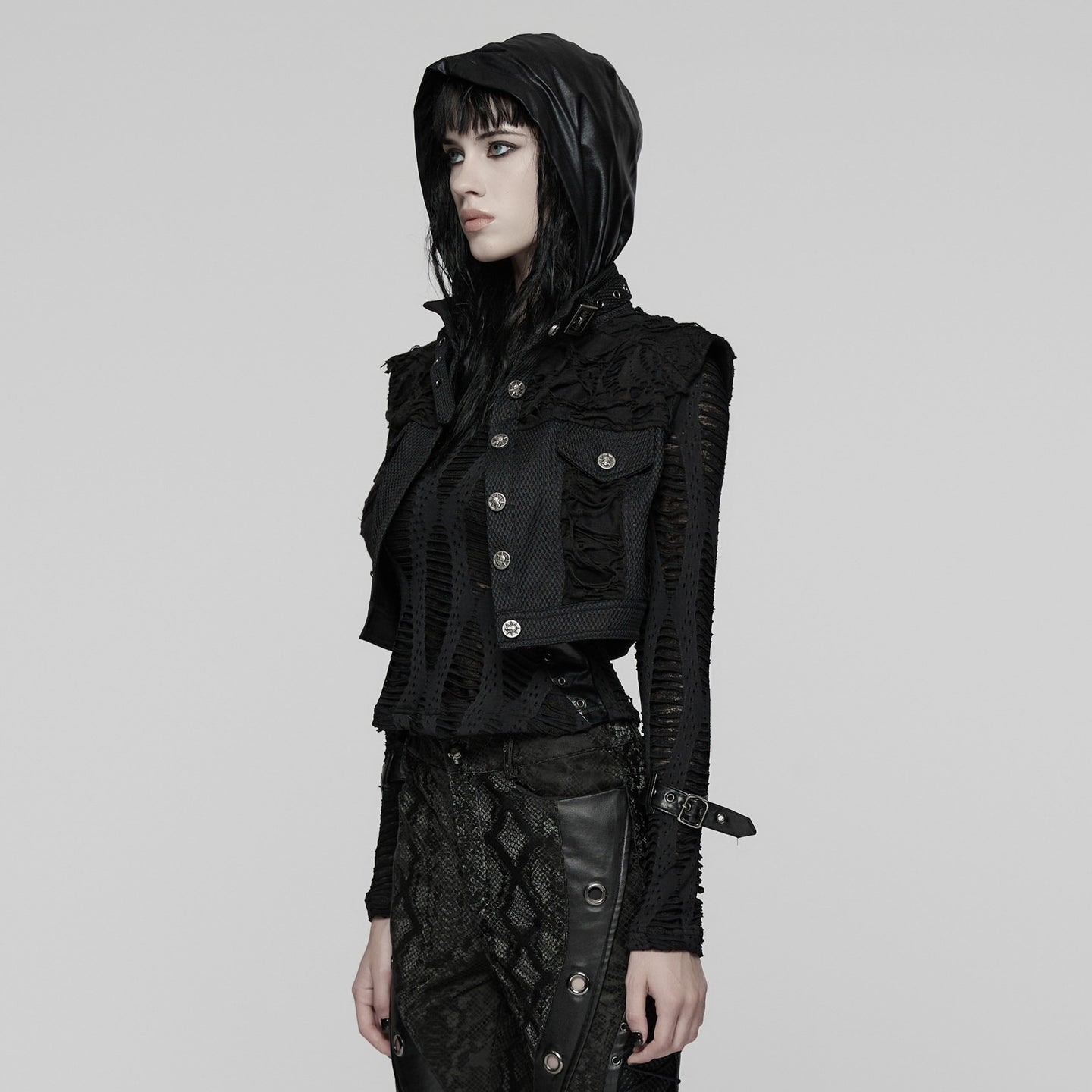 Punk Rave Electric Noir Crop Vest