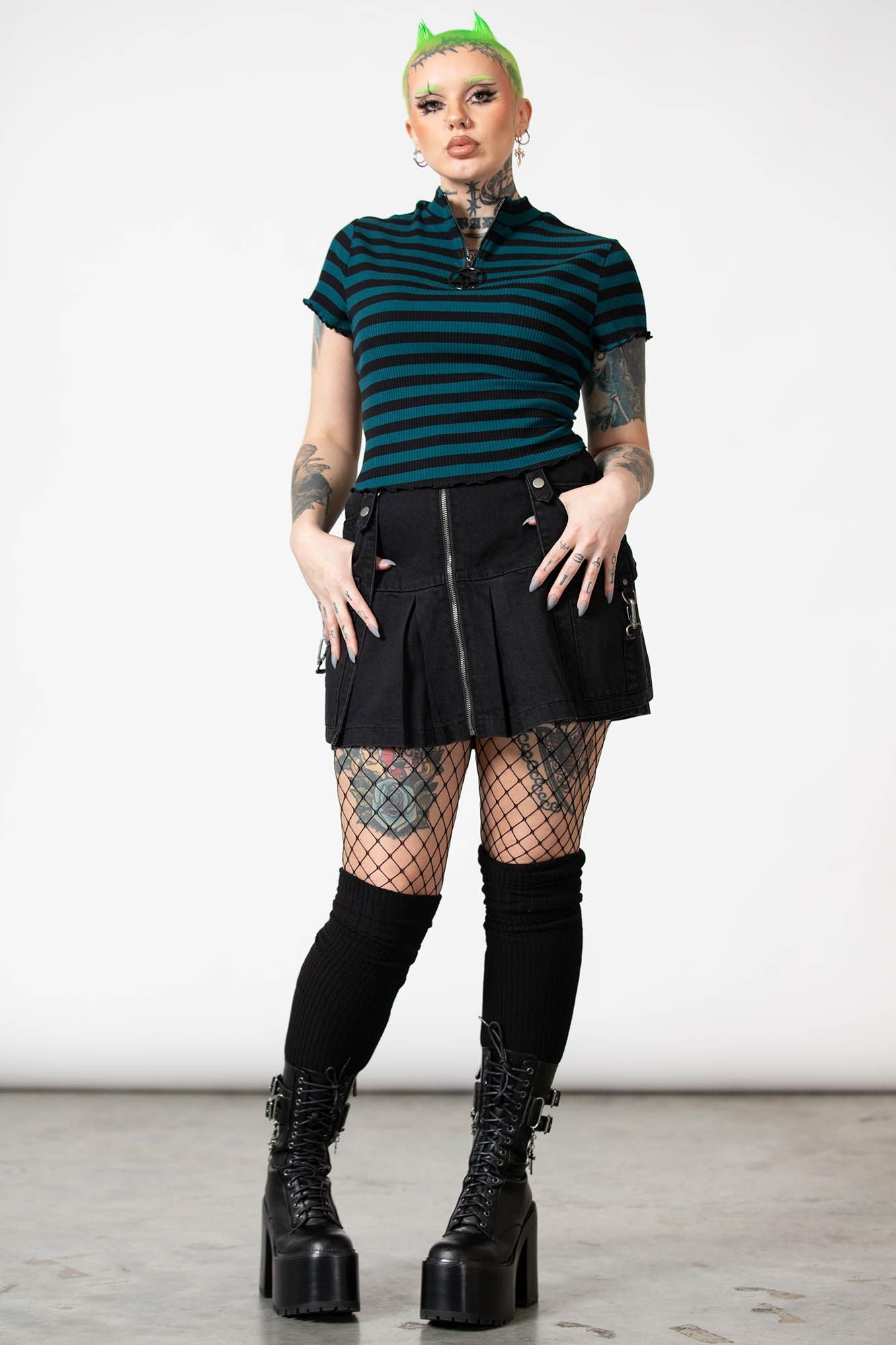 Killstar Malkin Crop Top Green - Black
