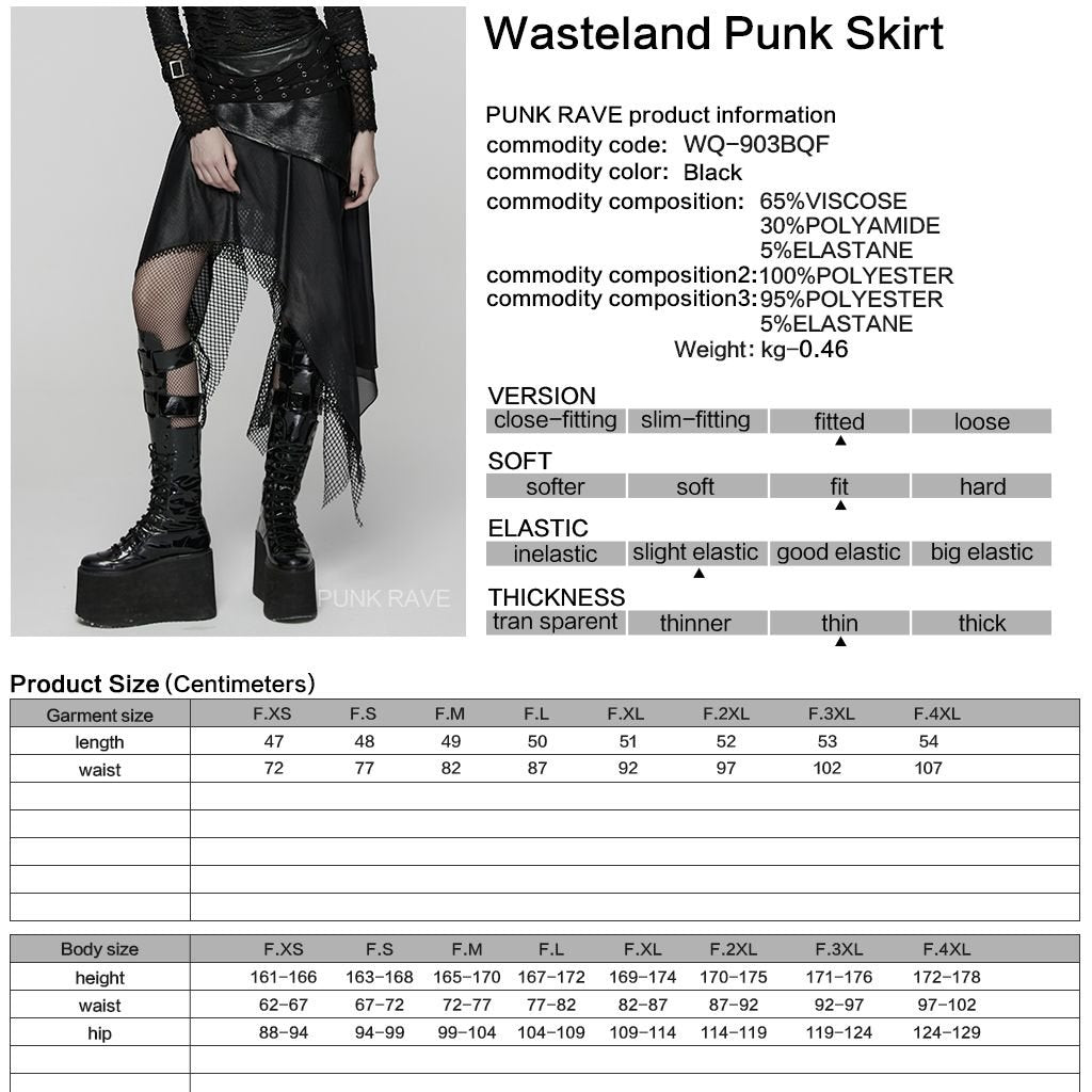 Punk Rave WQ-903 gothic layered skirt with product, material and size information.