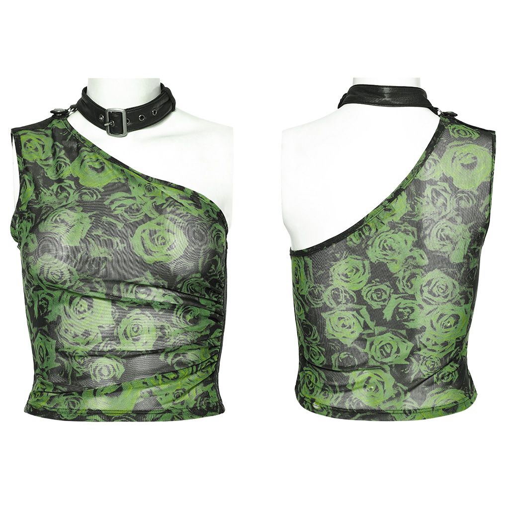 Punk Rave Action Top Green Roses