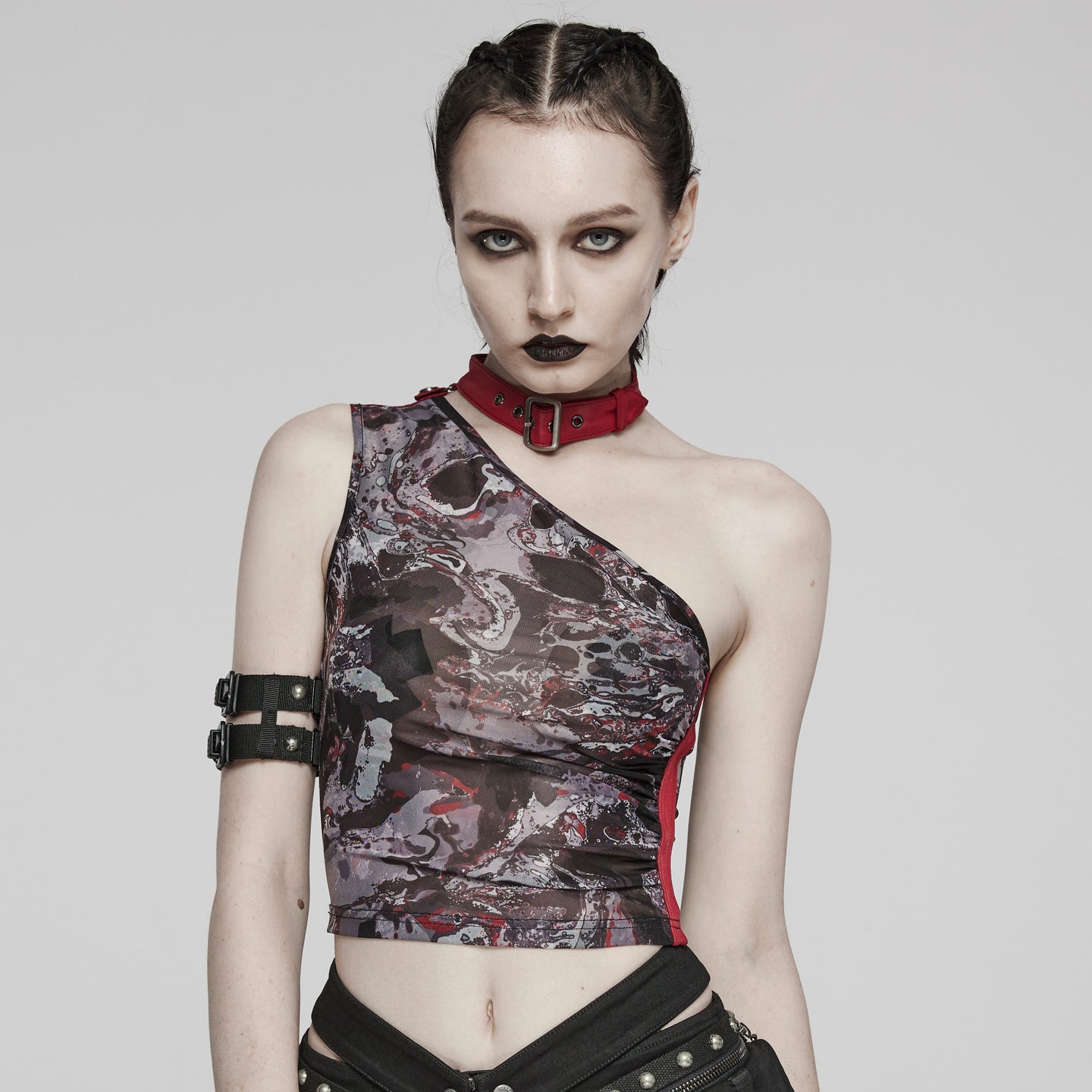 Punk Rave Action Top Zwart - Rood