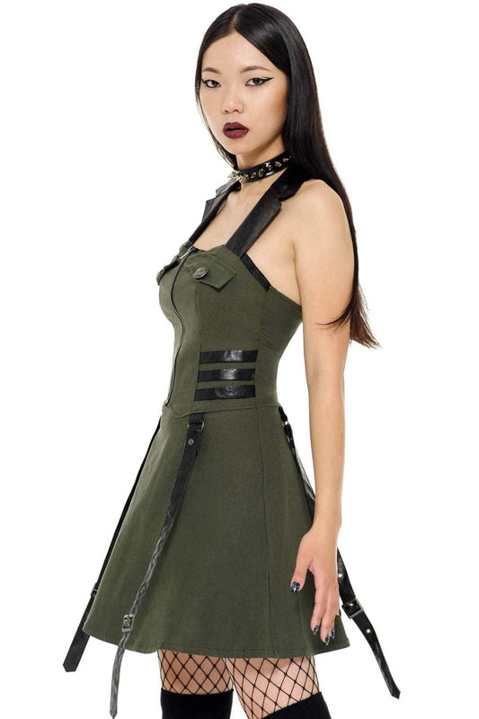 Killstar Psy-Ops Halter Jurk Khaki