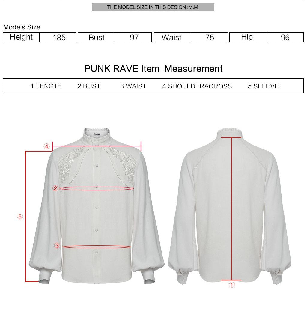 Punk Rave WY-1875 size guide with measurement instructions for men's shirt.