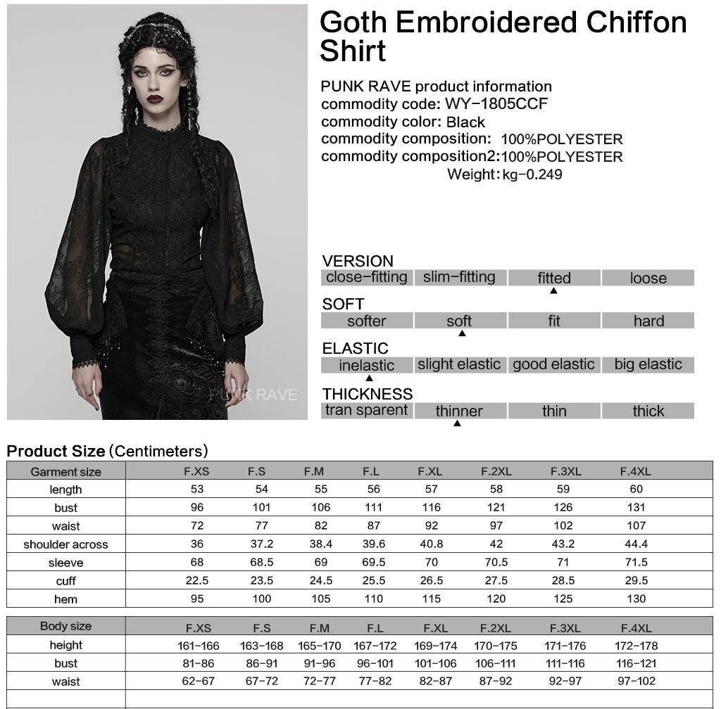 Punk Rave WY-1805 Victorian blouse with product, material and size information.