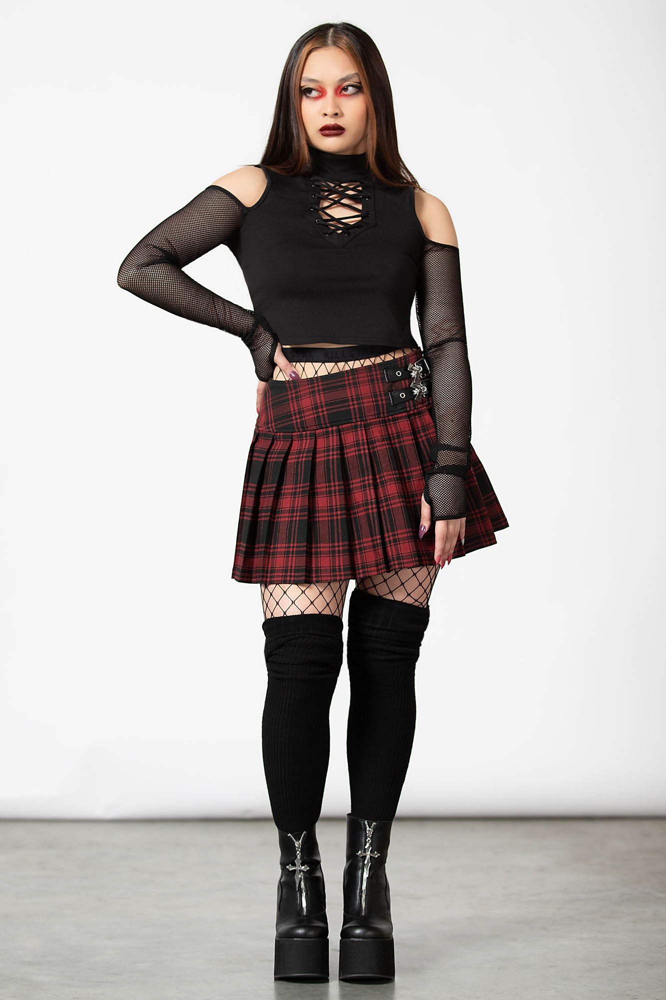 Killstar Bat Girl Skirt Red Tartan