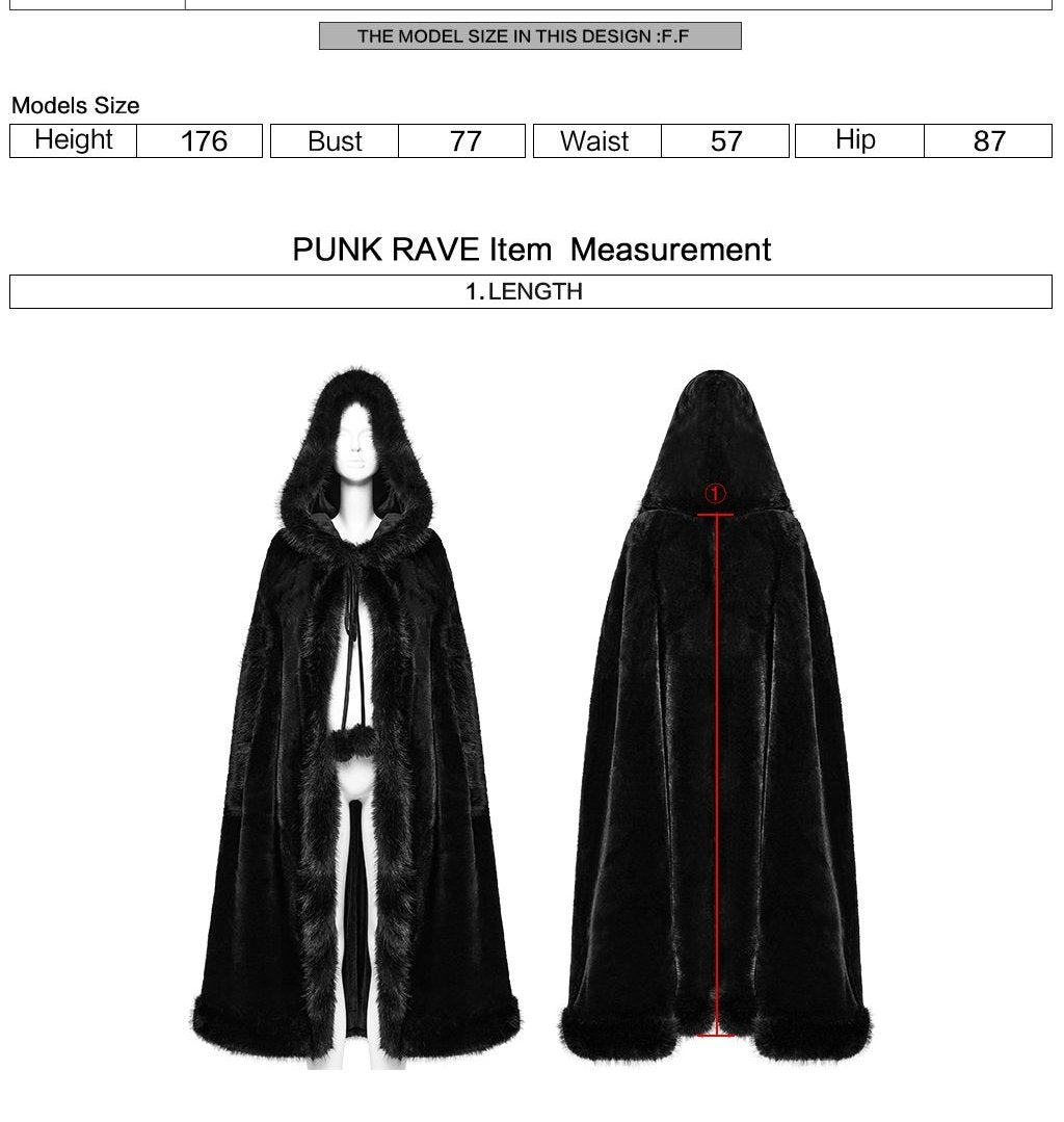 Punk Rave WY-1834 measurement instructions for cape length.