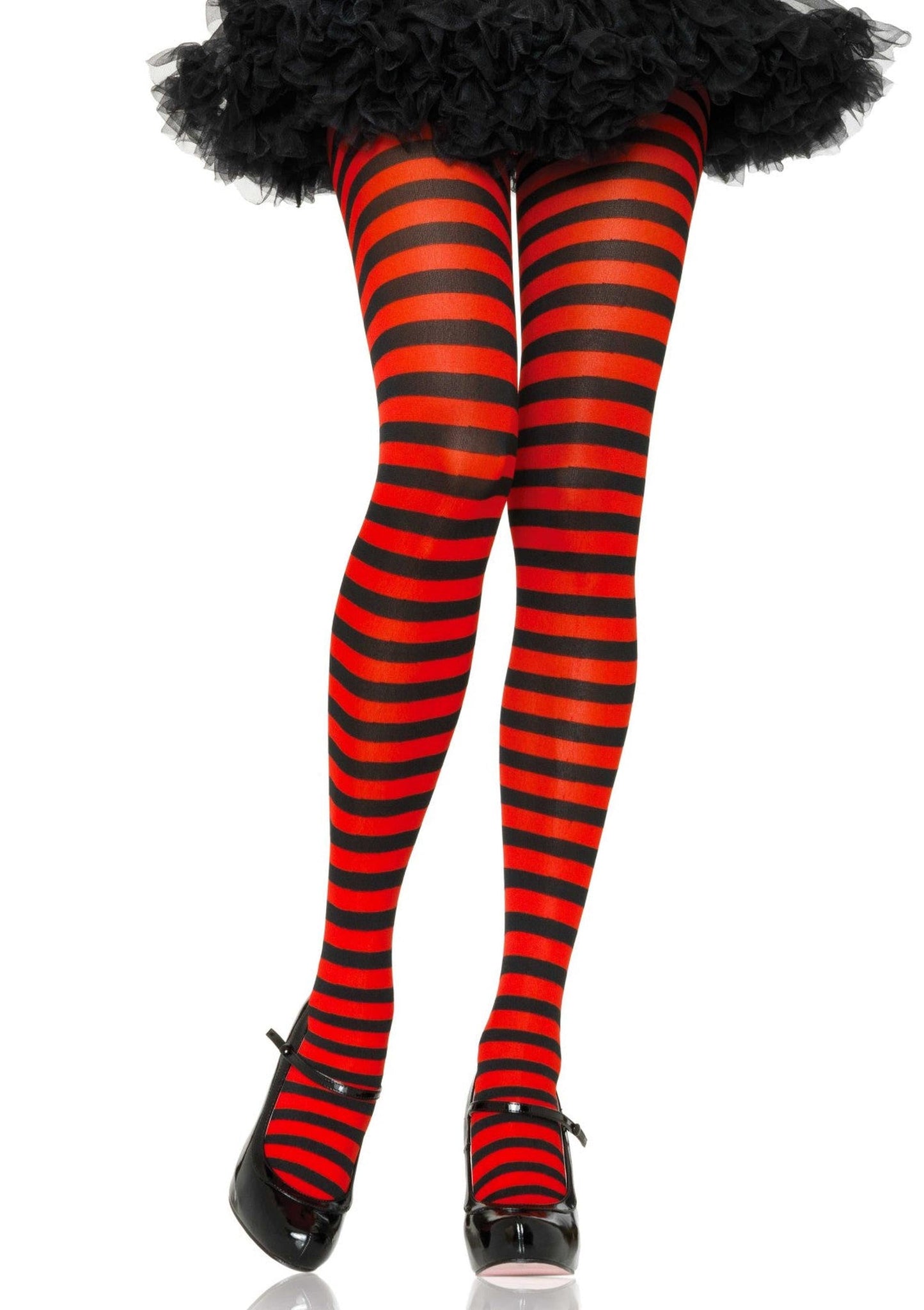 Nylon Stripe Tights Black - Red