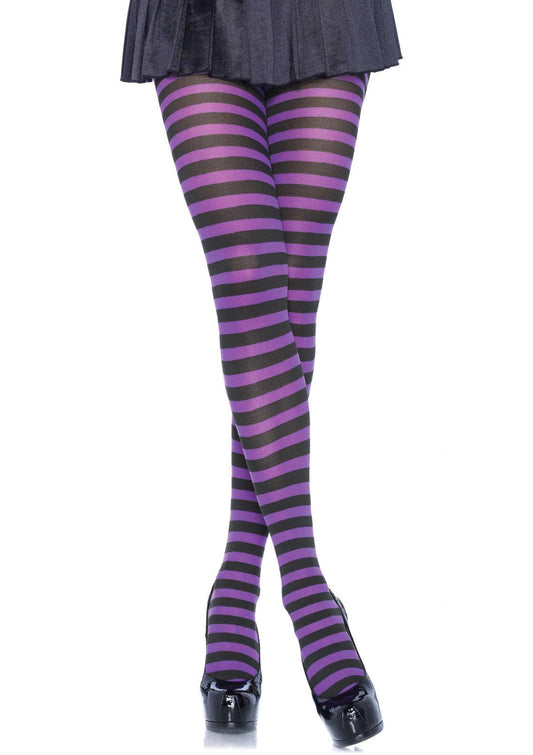 Nylon Stripe Tights Black - Purple