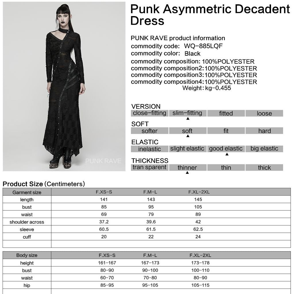 Punk Rave WQ-885 gothic maxi dress with product material and size information.