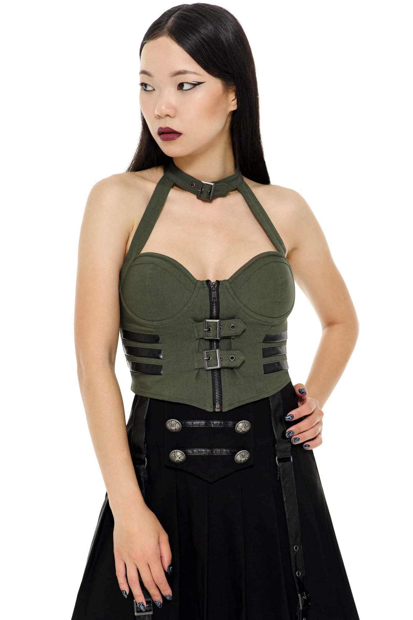 Killstar Night Patrol Halter Top Khaki