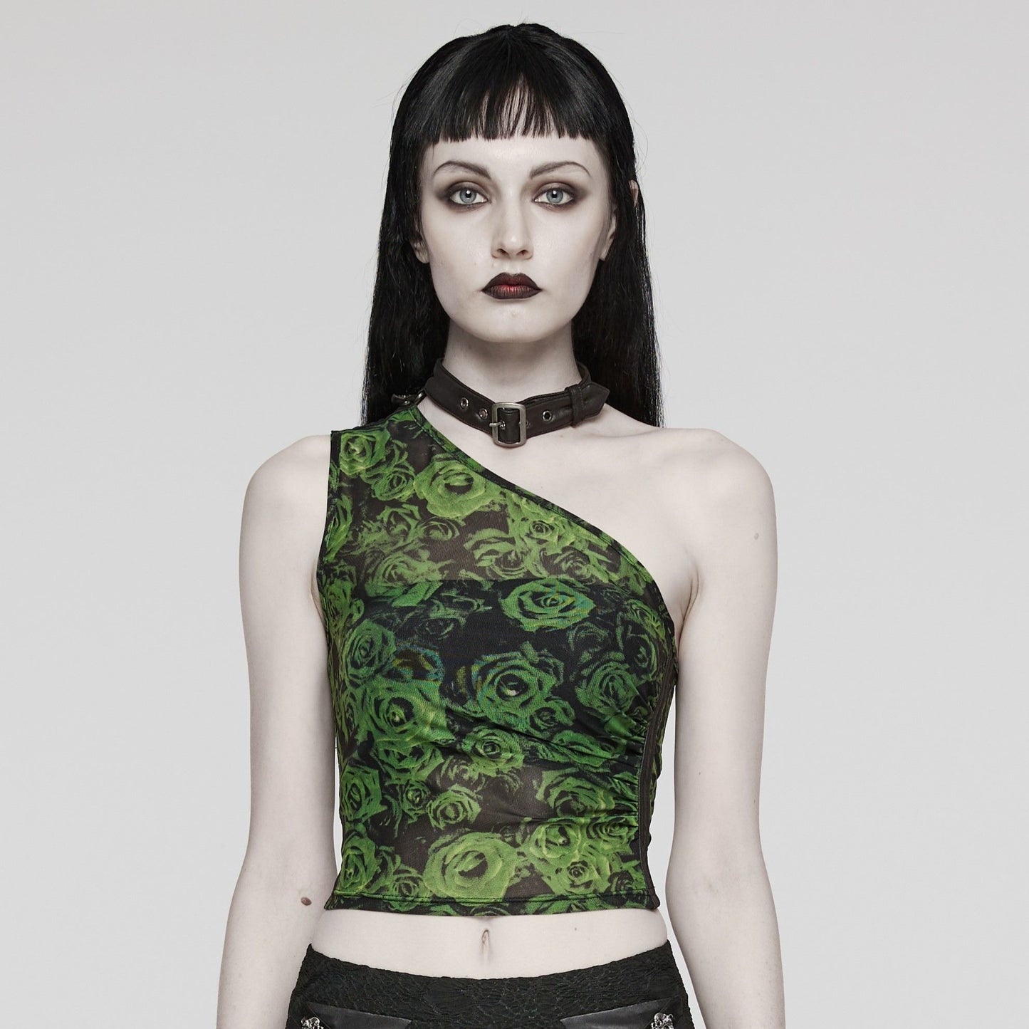 Punk Rave Action Top Green Roses