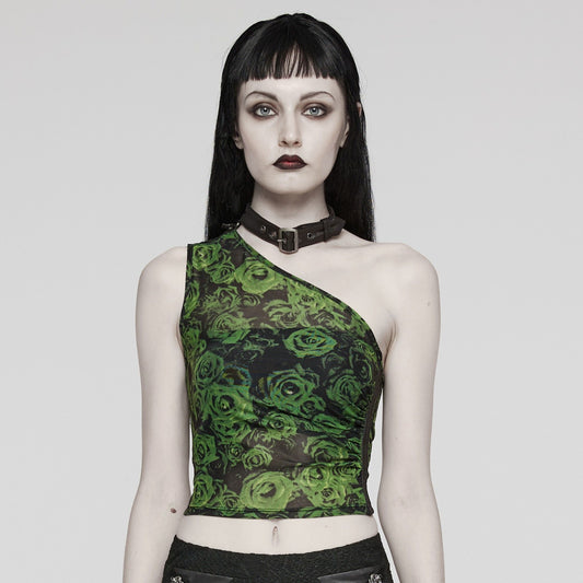 Punk Rave Action Top Green Roses