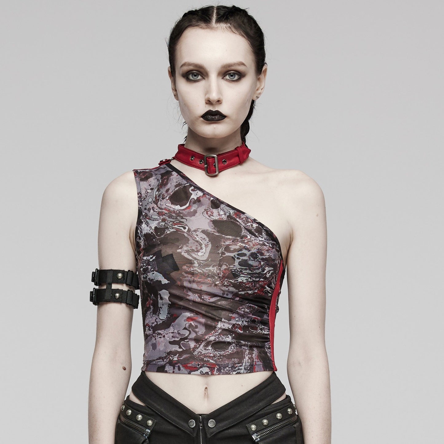 Punk Rave Action Top Zwart - Rood