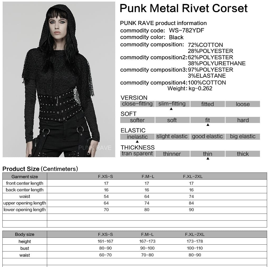 Punk Rave WS-782 gothic style waist cincher with product material and size information.