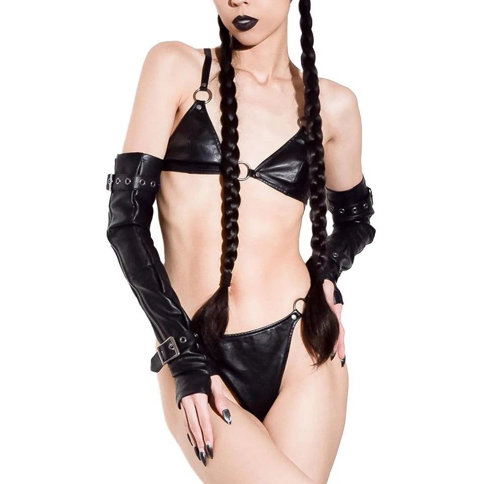 Black Matte PU Bikini Set