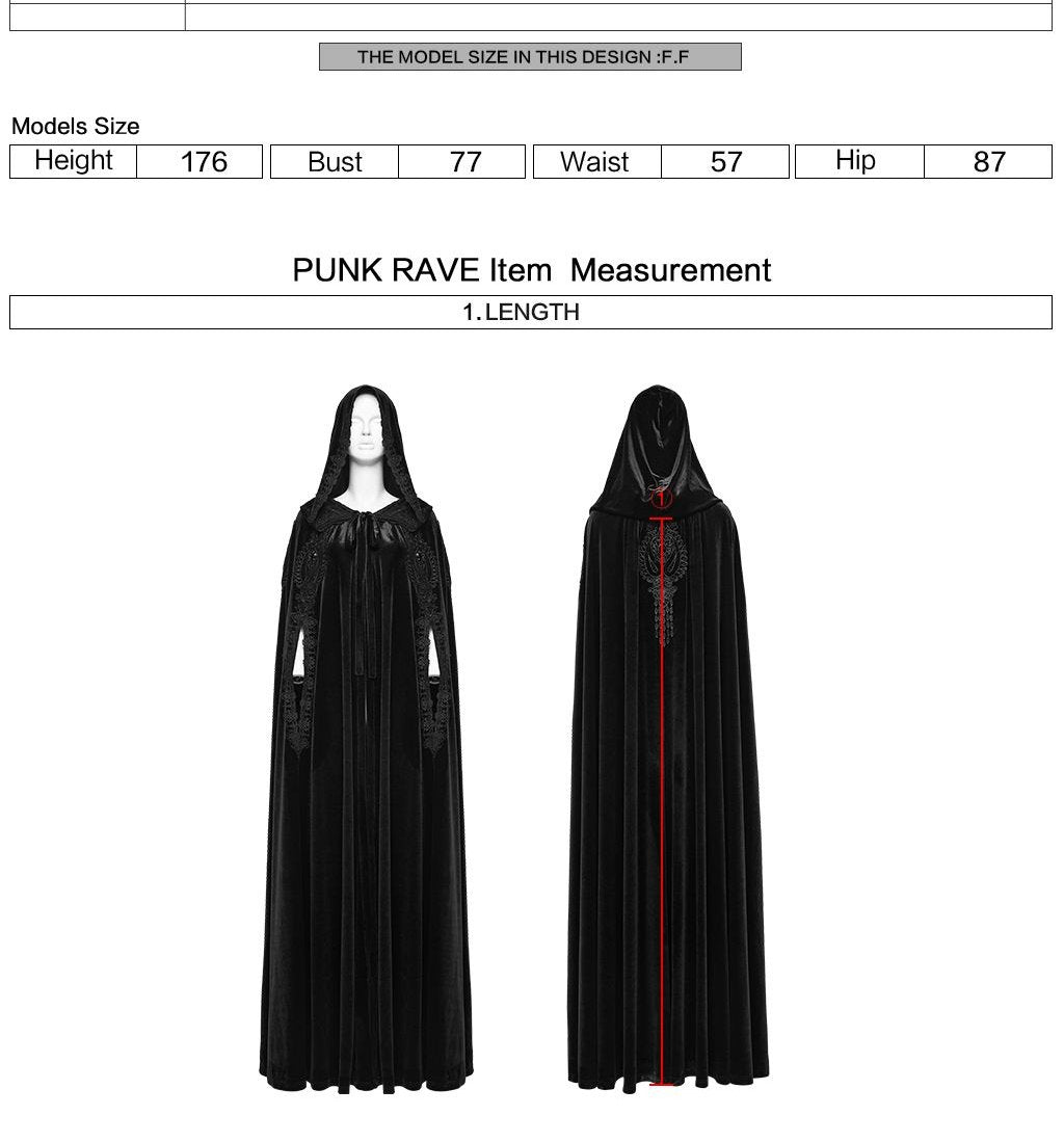 Punk Rave WY-1824 gothic cape with measurement instructions for length.