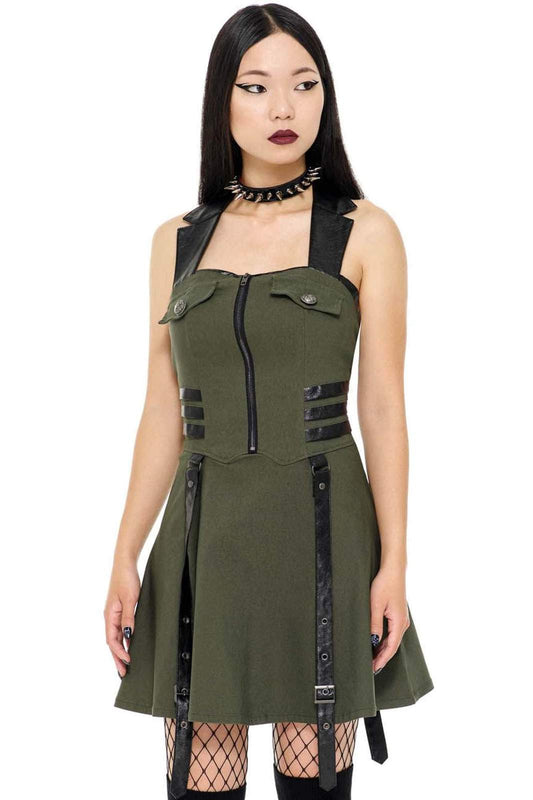 Killstar Psy-Ops Halter Jurk Khaki