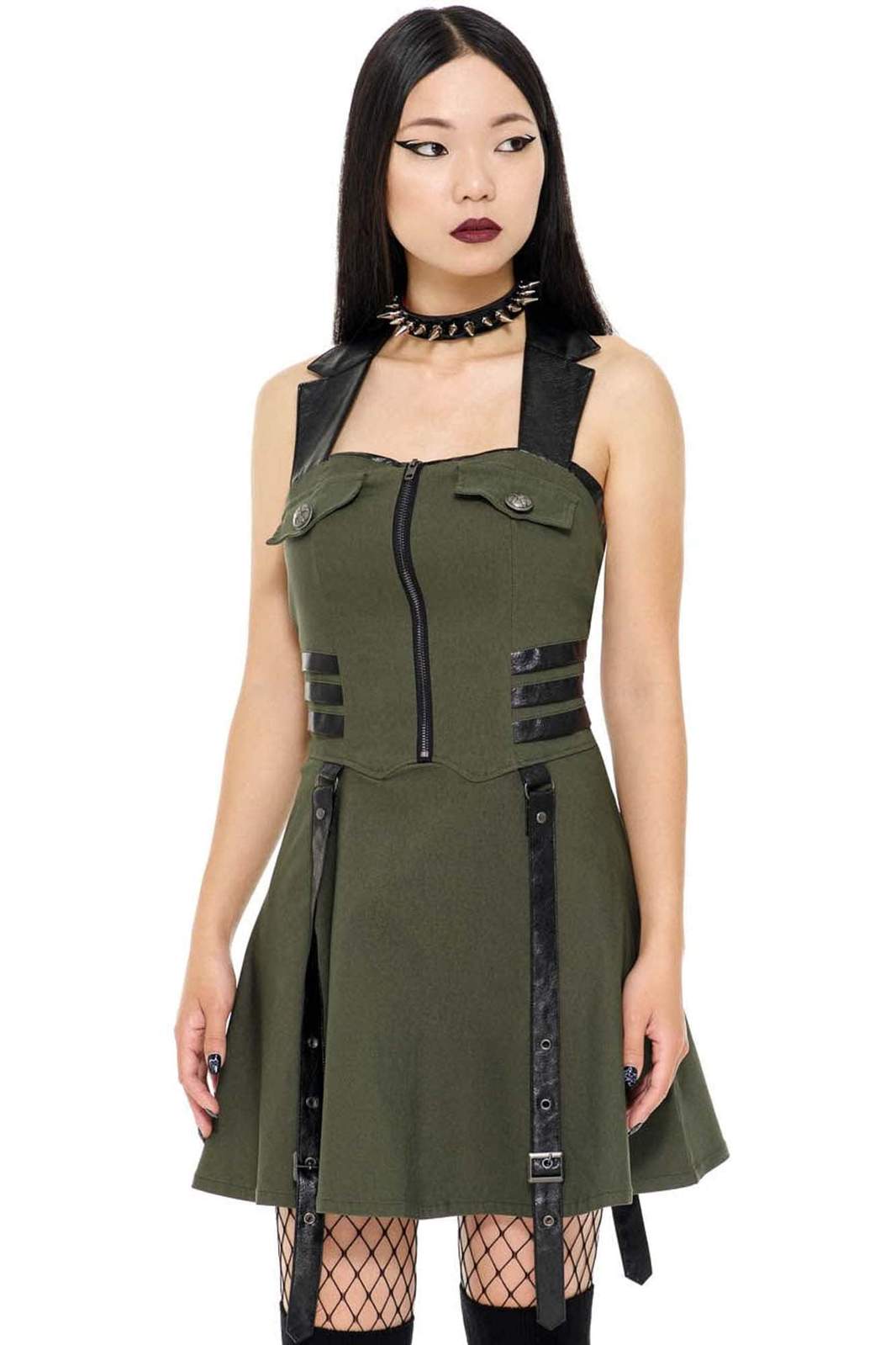 Killstar Psy-Ops Halter Jurk Khaki