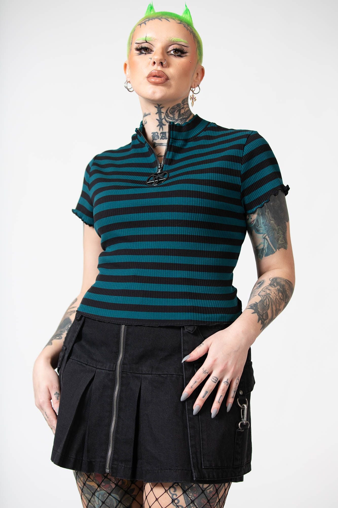 Killstar Malkin Crop Top Green - Black