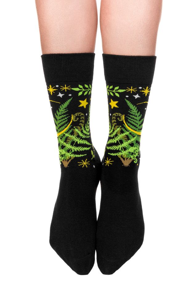 Fern Leaves and Crescent Jacquard Sokken