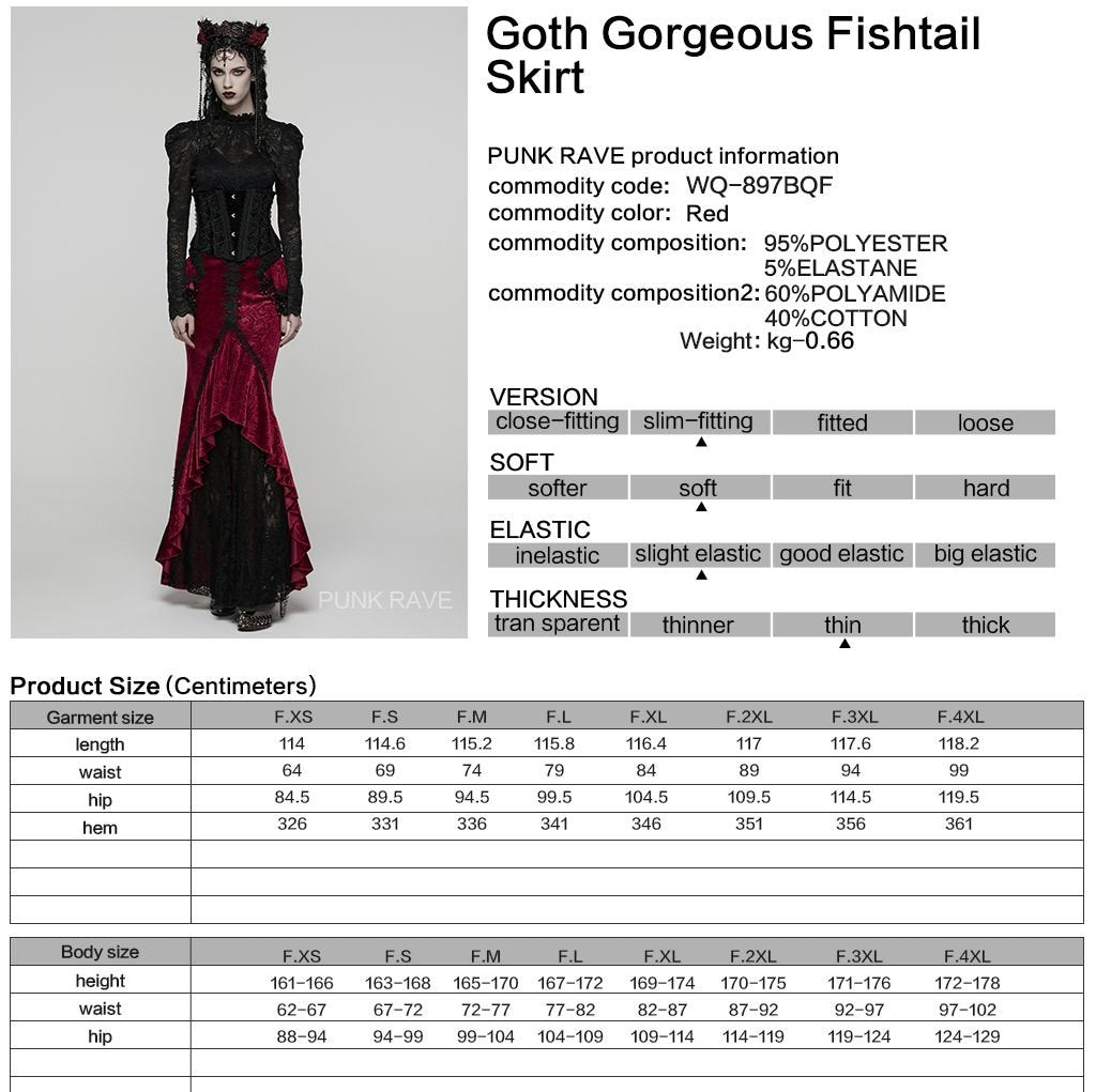 Punk Rave WQ-897 Victorian maxi skirt with product, material and size information.