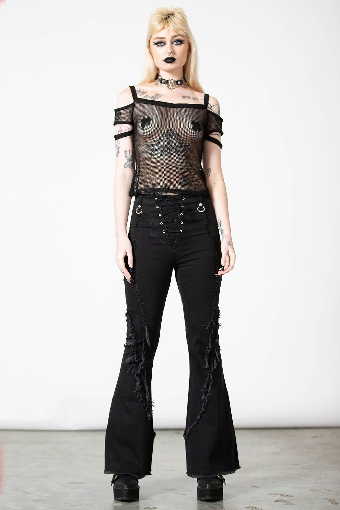 Killstar Huntly Fishnet Bardot Top