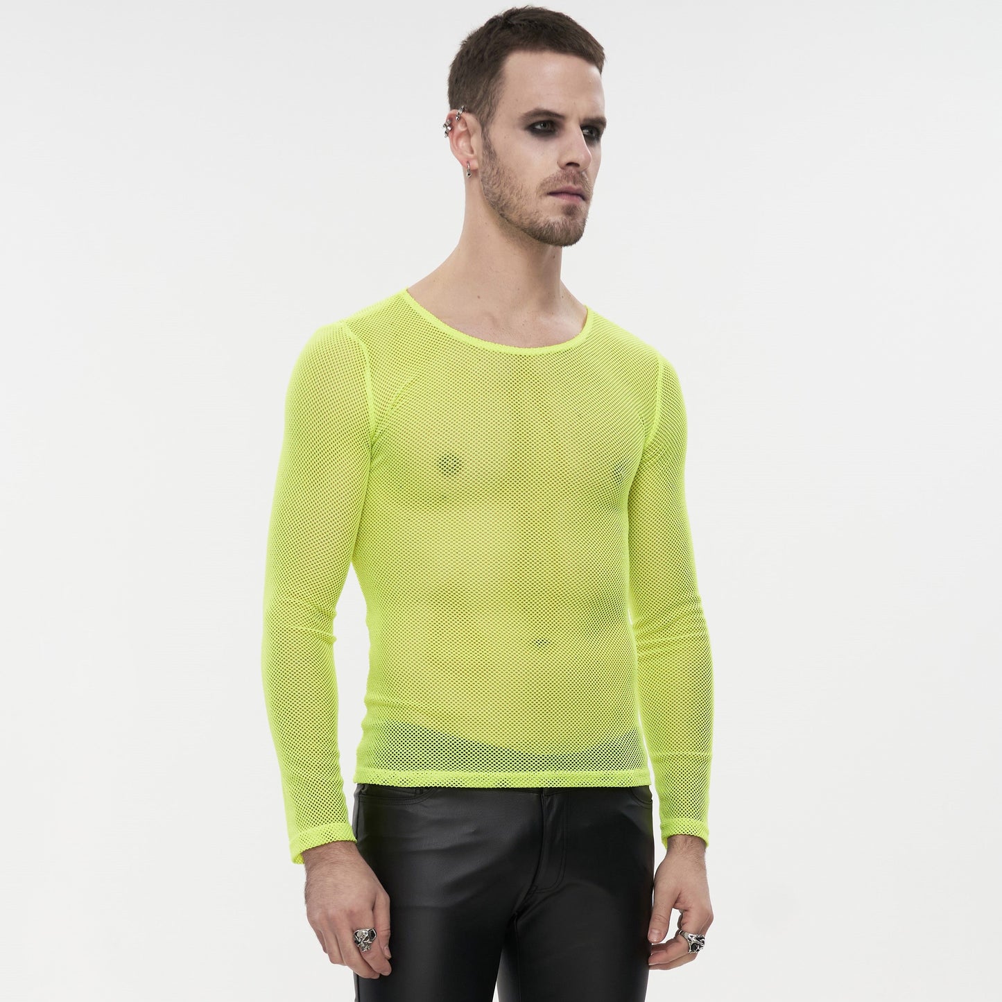 Devil Fashion Climax Long Sleeve Fishnet Top Neon Yellow