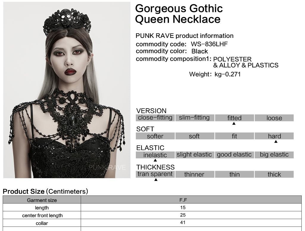 Punk Rave WS-836 gothic choker bolero shoulder piece with product, material and size information.