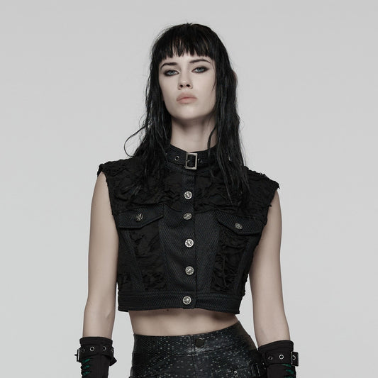 Punk Rave Electric Noir Crop Vest
