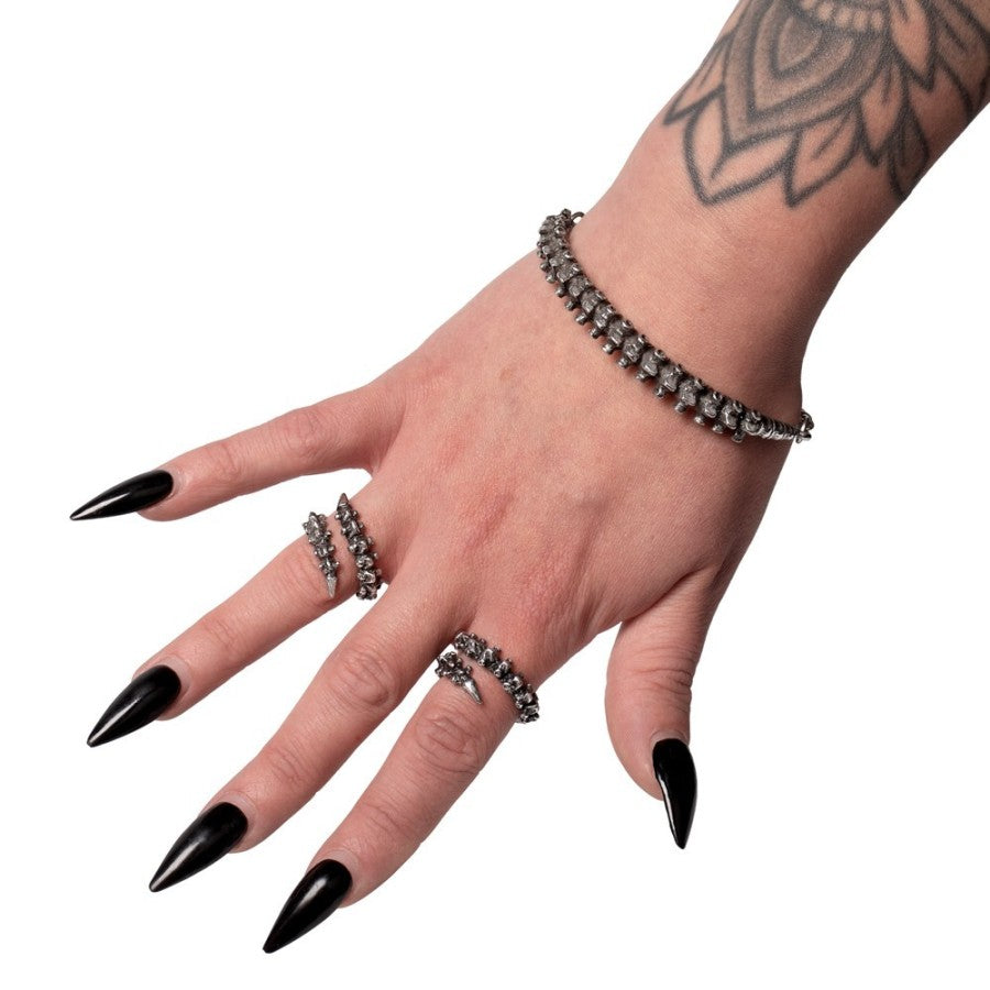 Gothic spine rings and pewter spine bracelet A148 by Alchemy Gothic shown together as a matching set.