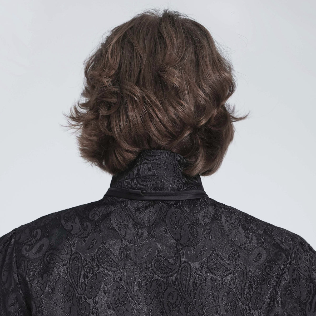 Devil Fashion AS213 romantic gothic necktie in black and red showing the neck band around the collar from back view.