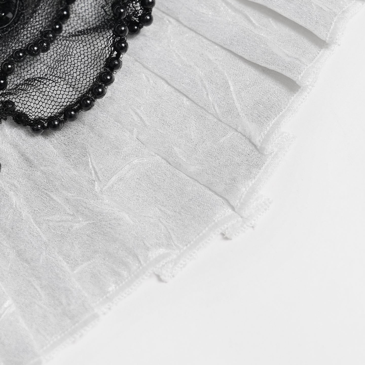 Devil Fashion AS28802 womens white and black Gothic jabot focusing on layered ruffled edges and fine black tulle trim.