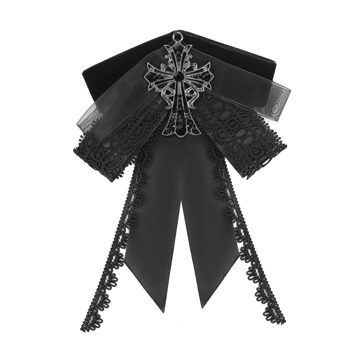 Devil Fashion AS29601 black romantic gothic layered jabot neck bow.