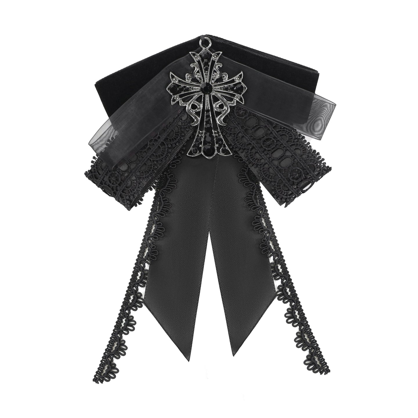 Devil Fashion AS29601 black romantic gothic layered jabot neck bow.