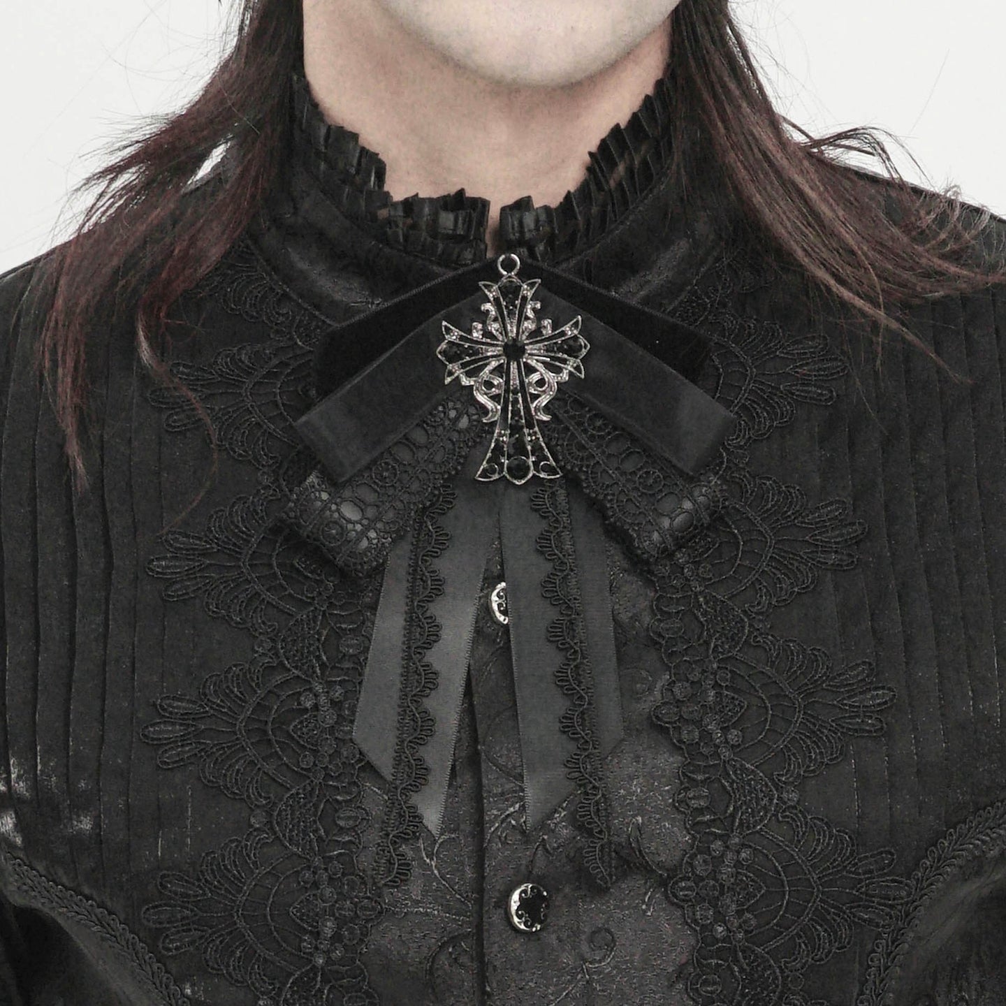 Devil Fashion AS29601 black victorian gothic layered jabot bow in romantic style.