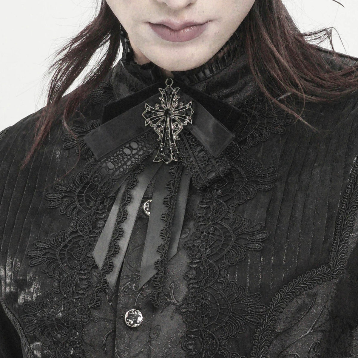 Devil Fashion AS29601 black victorian gothic tiered jabot neckwear.