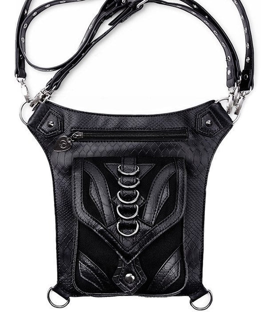 Restyle Dragon Holster Bag black gothic thigh purse front view with textured faux leather dragon scales.