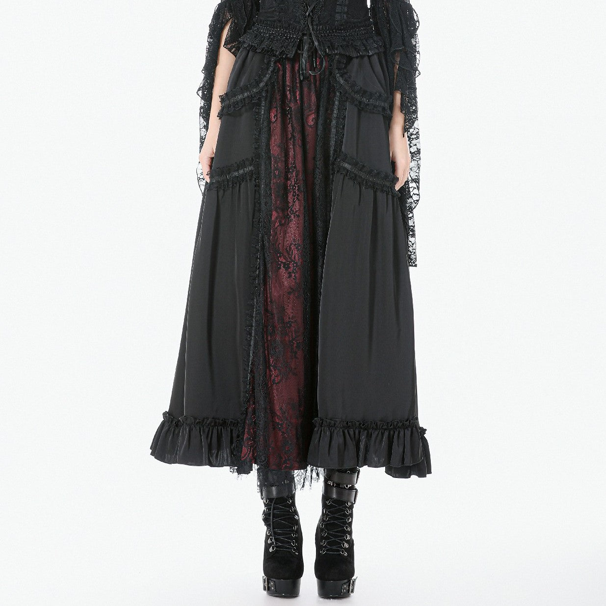 Making It Up Maxi Skirt Black  - Red