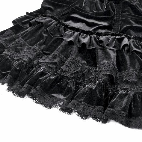 Dark in Love KW454 black midi skirt wide hemline and lace trim detail.
