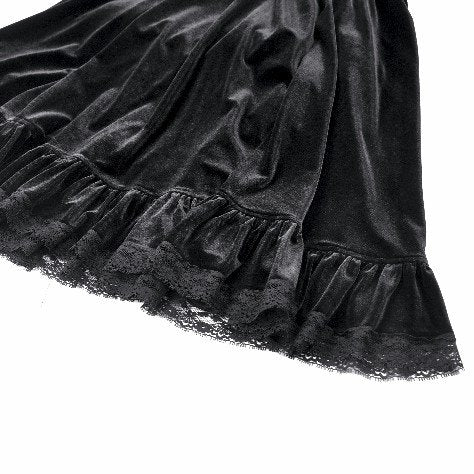 Dark in Love KW454 black velvet A-line back hem with lace trim.