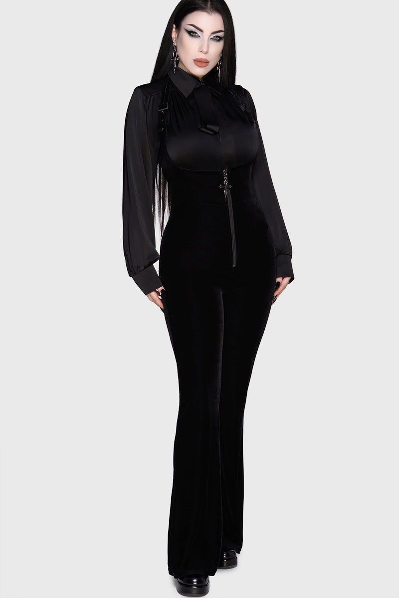 Bizzerer Killstar Zwart Gothic Obscurella Flared Velvet Broek – Bizzare