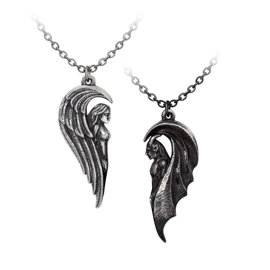 Silver and black Alchemy Gothic magnet connection necklaces. Symbolic couples jewelry, P1009 separate view.
