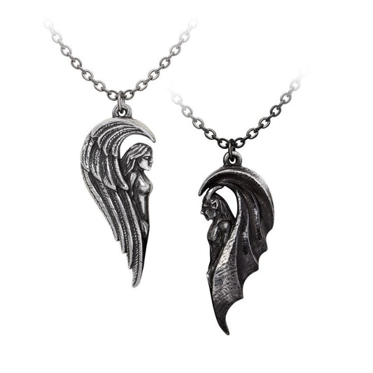 Silver and black Alchemy Gothic magnet connection necklaces. Symbolic couples jewelry, P1009 separate view.