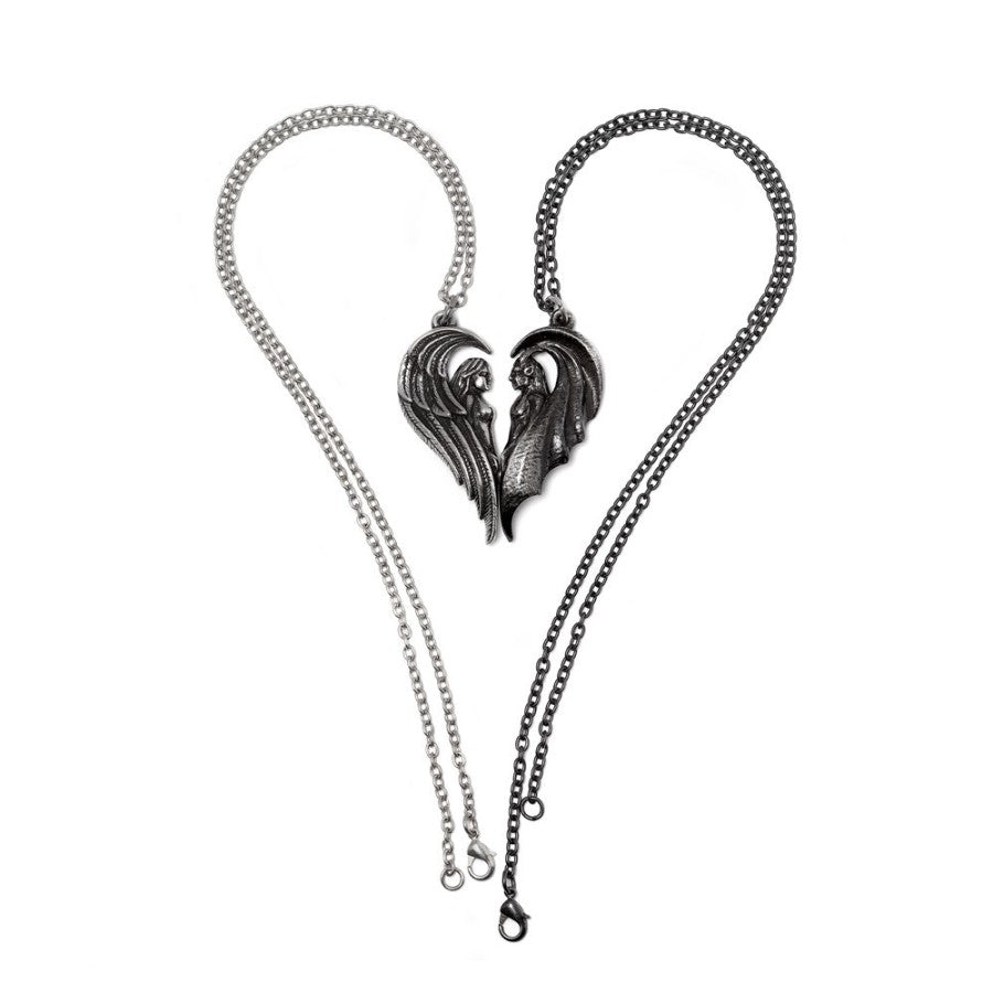 Handmade Alchemy Gothic twin pendant chain set. Alternative punk fashion gift for dual balance, P1009 full view.