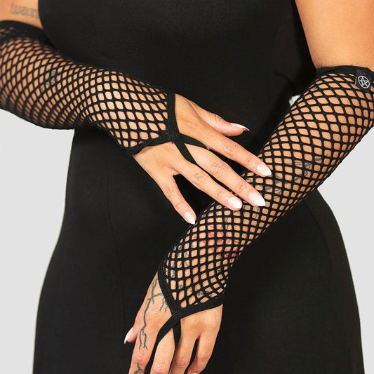 Killstar Possess Me Fishnet Handschoenen Zwart