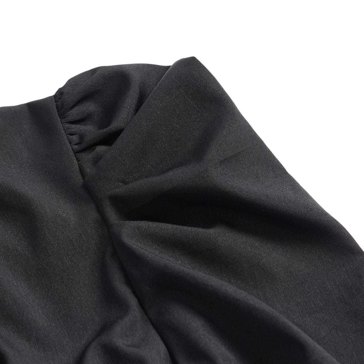 Devil Fashion SHT132 black romantic gothic shirt front close-up view with puffed poet sleeves.